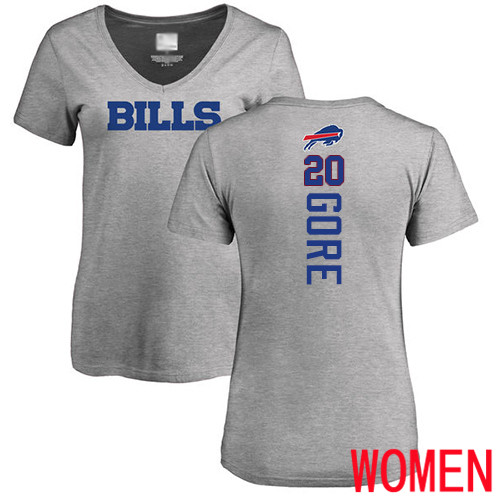 NFL Women Buffalo Bills #20 Frank Gore Ash Backer V-Neck T Shirt